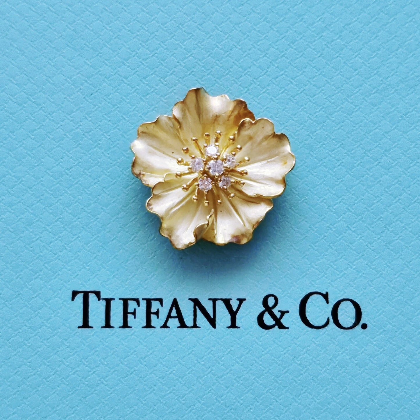 RARE Tiffany & Co. 18K Yellow Gold Diamond Dogwood Flower Brooch Pendant .35 TCW