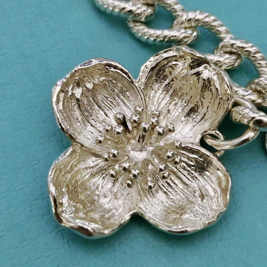 RARE Vintage Tiffany & Co. Dogwood Flower Sterling Silver Charm Bracelet 7”