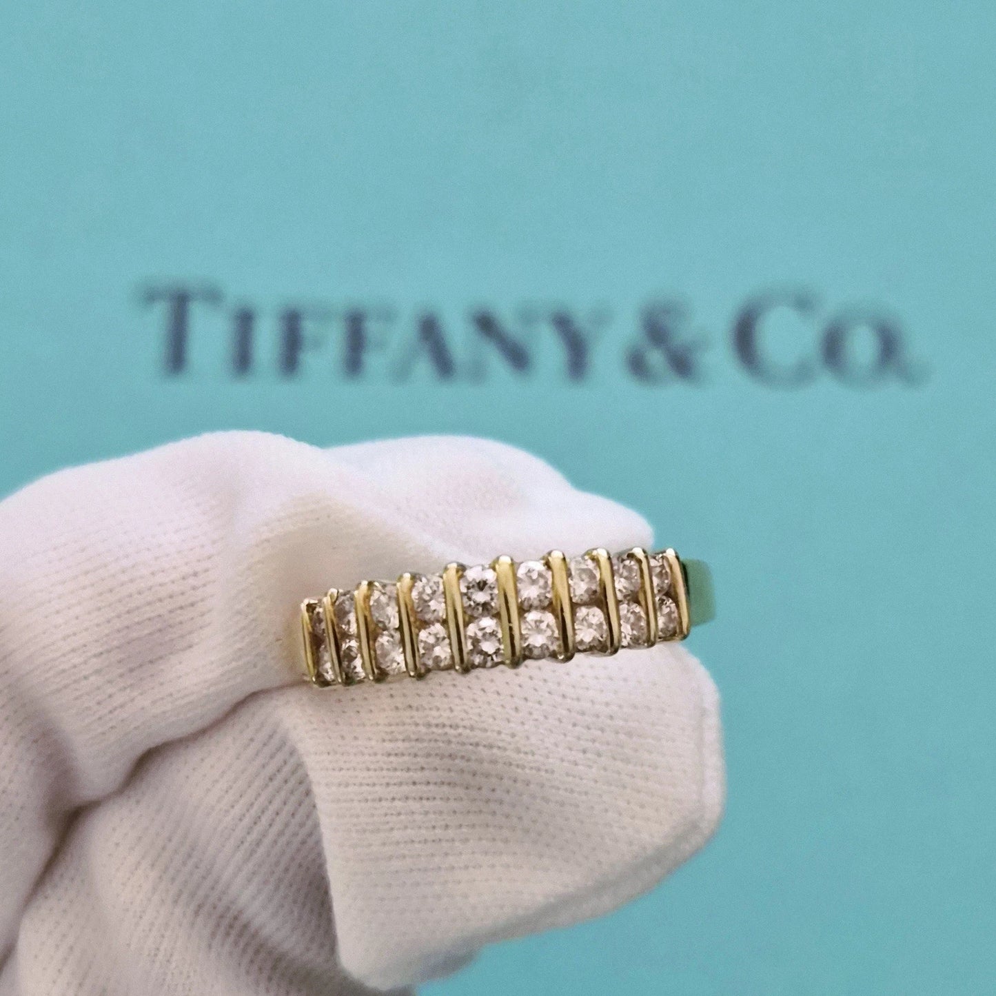 RARE Vintage Tiffany & Co. Diamond Half Circle 2 Rows 18k Yellow Gold Ring Band
