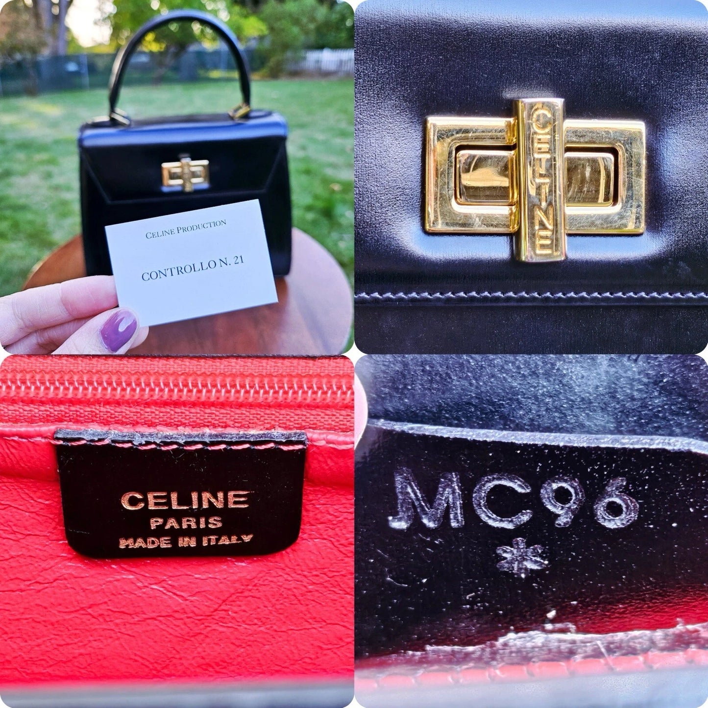 RARE Vintage CELINE Convertible Turnlock Top Handle Bag Leather Medium