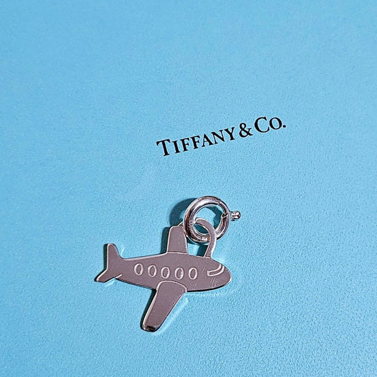 RARE Tiffany & Co. Large Airplane Tag Flat STERLING SILVER Charm Pendant