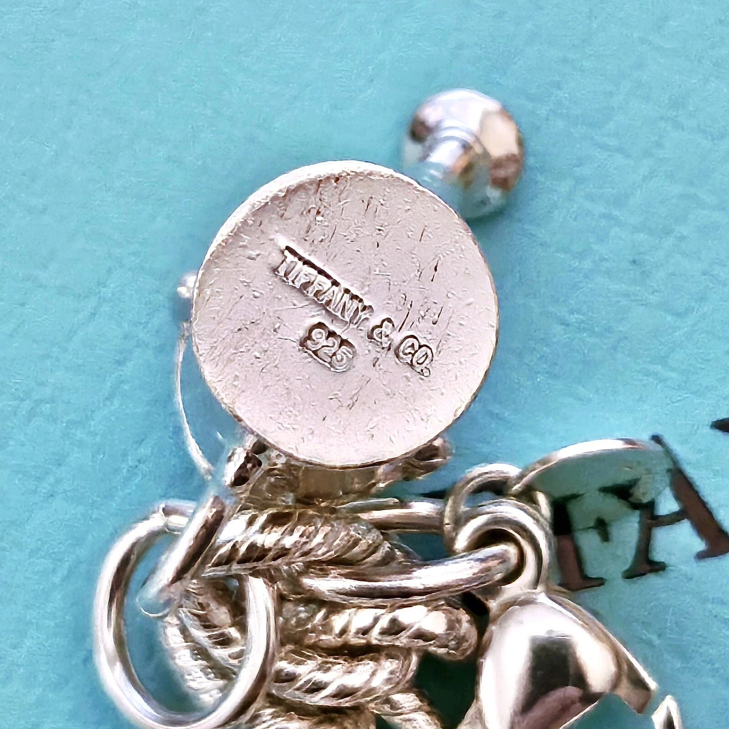 RARE Tiffany & Co Sterling Silver Watering Can Charm Twisted Rope Chain Bracelet