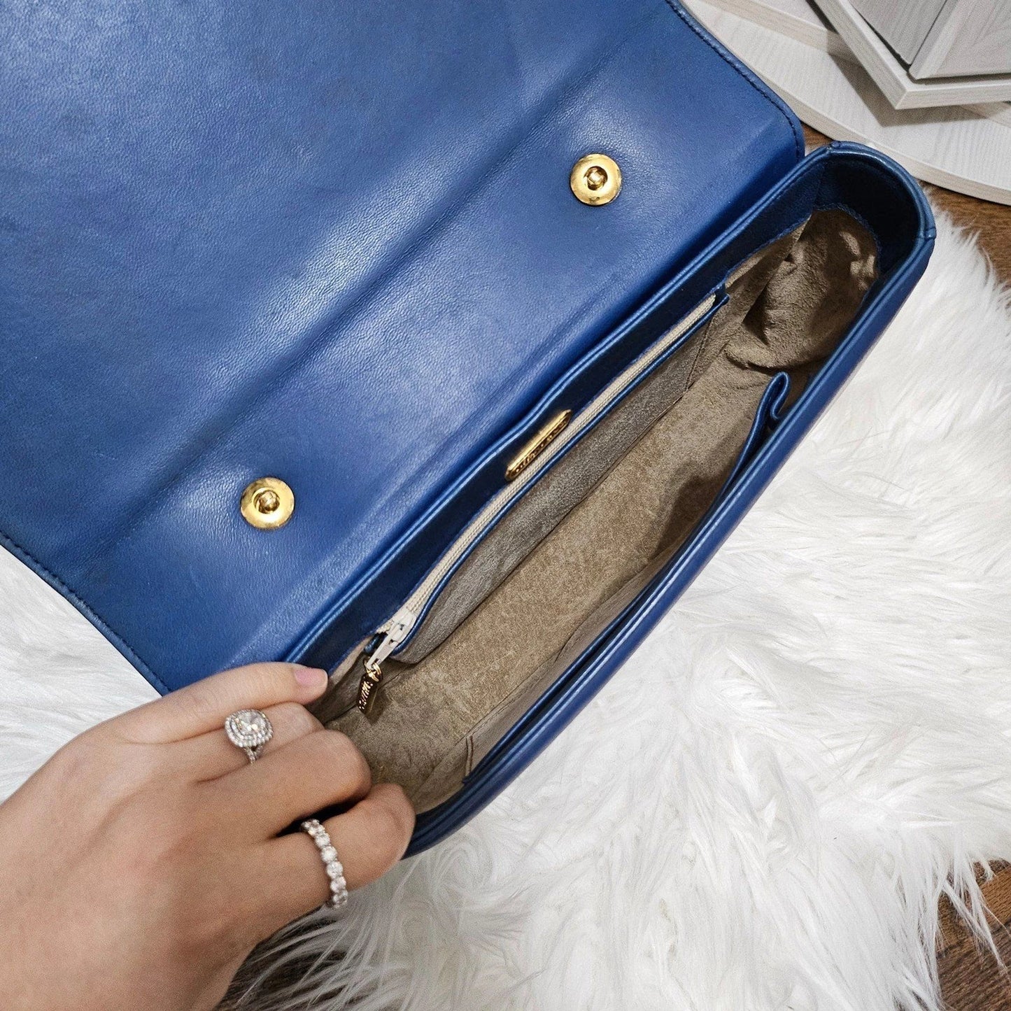 Vintage Tiffany & Co. 2-Way Suede Blue Genuine Leather Crossbody Handbag Bag