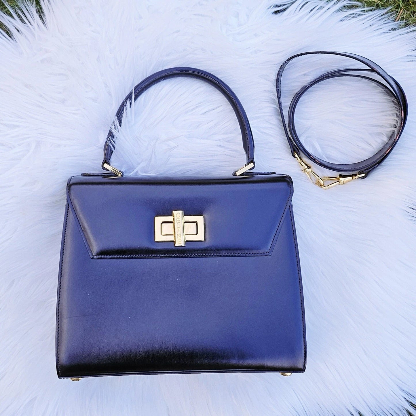 RARE Vintage CELINE Convertible Turnlock Top Handle Bag Leather Medium