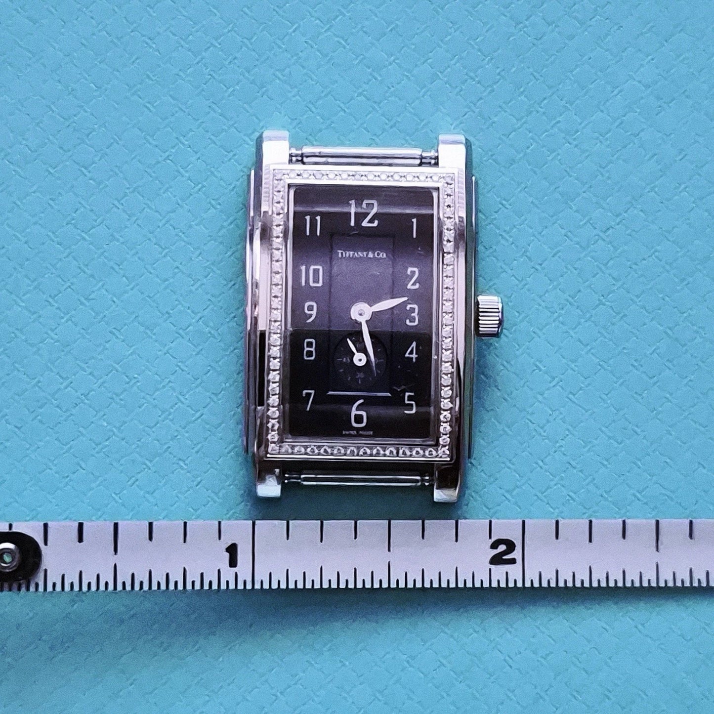 Tiffany & Co. Blue Dial Diamond Bezel Rectangular Quartz Movement w Buckle