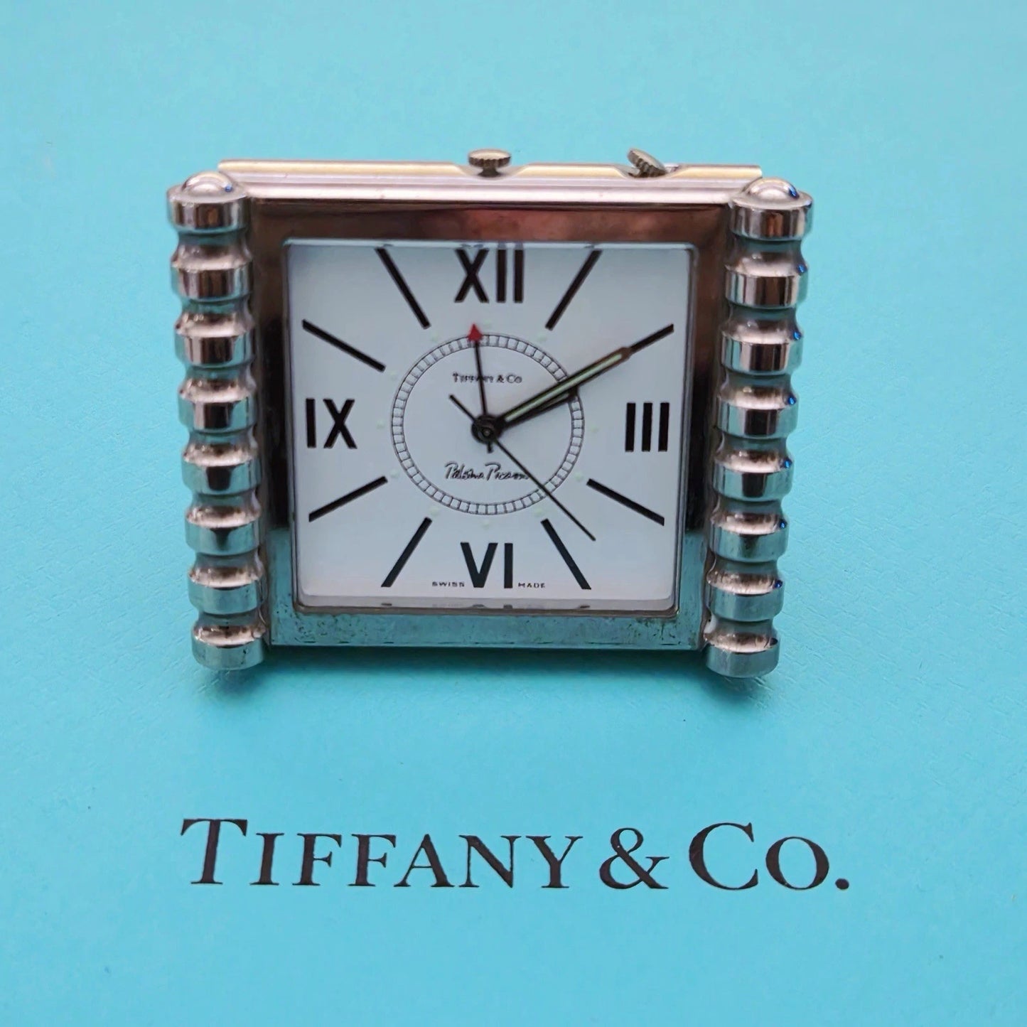 RARE Vintage Tiffany & Co Paloma Picasso Swiss Travel Desk Clock MCM Retro