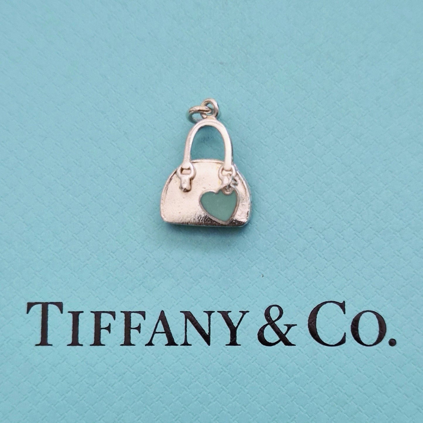 Retired Tiffany & Co. Purse Blue Enamel Sterling Silver Heart Bag Charm Pendant