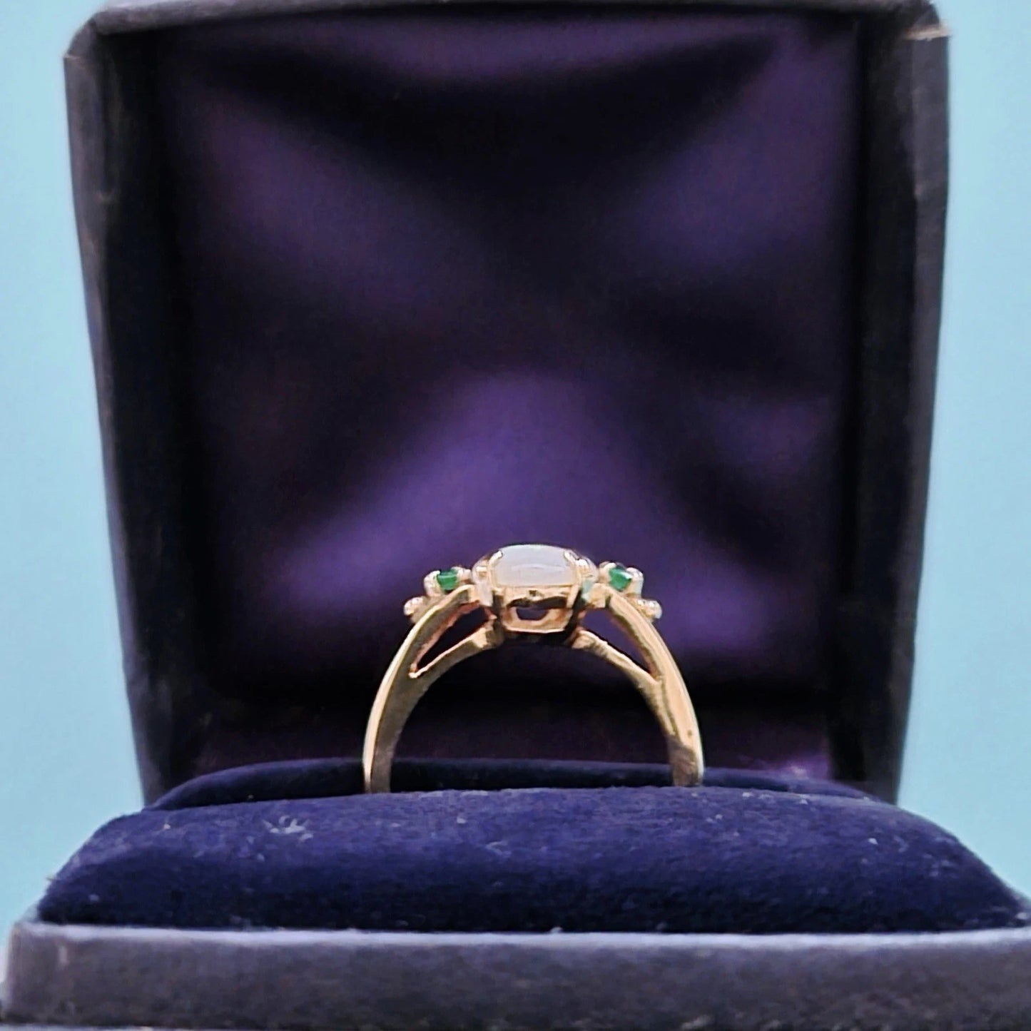 RARE Vintage Tiffany & Co. Opal Emerald Ring 14k Yellow Gold Oval Cabochon Ring