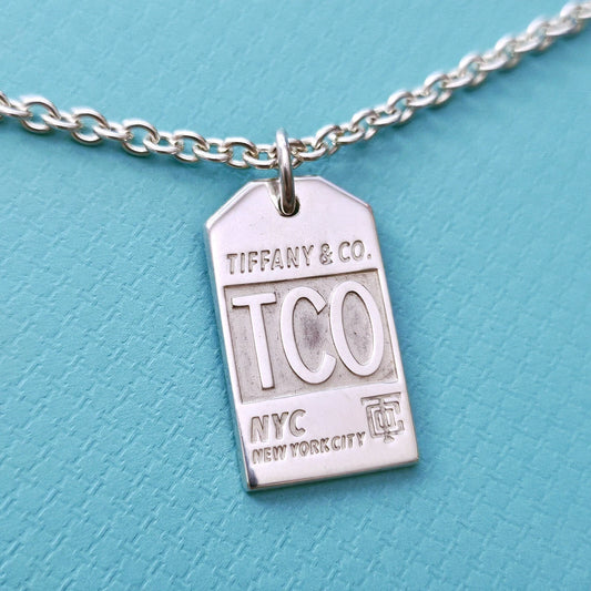 RARE Vintage Tiffany & Co. New York City NYC T.Co Rectangle Tag Charm Necklace
