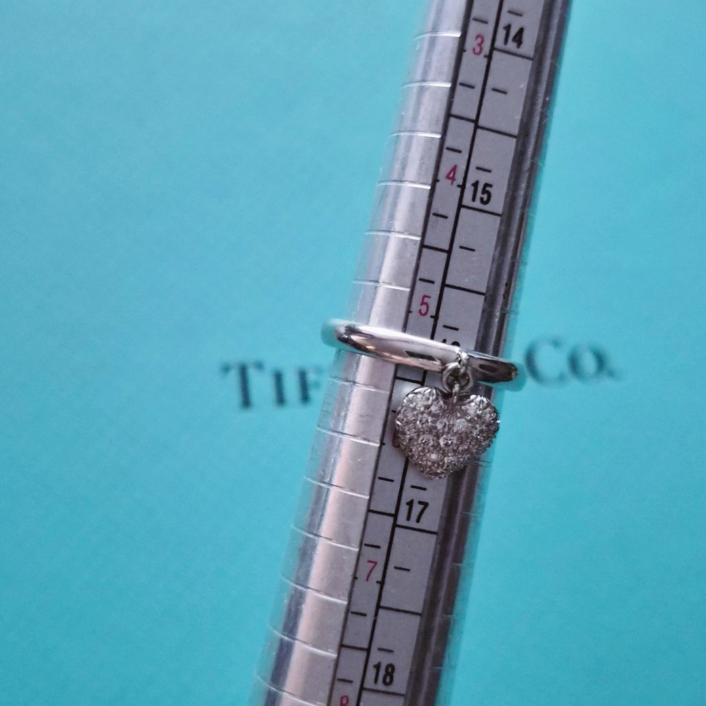 RARE Tiffany & Co. Platinum PT950 Pavé Diamond Dangle Heart Cluster Ring