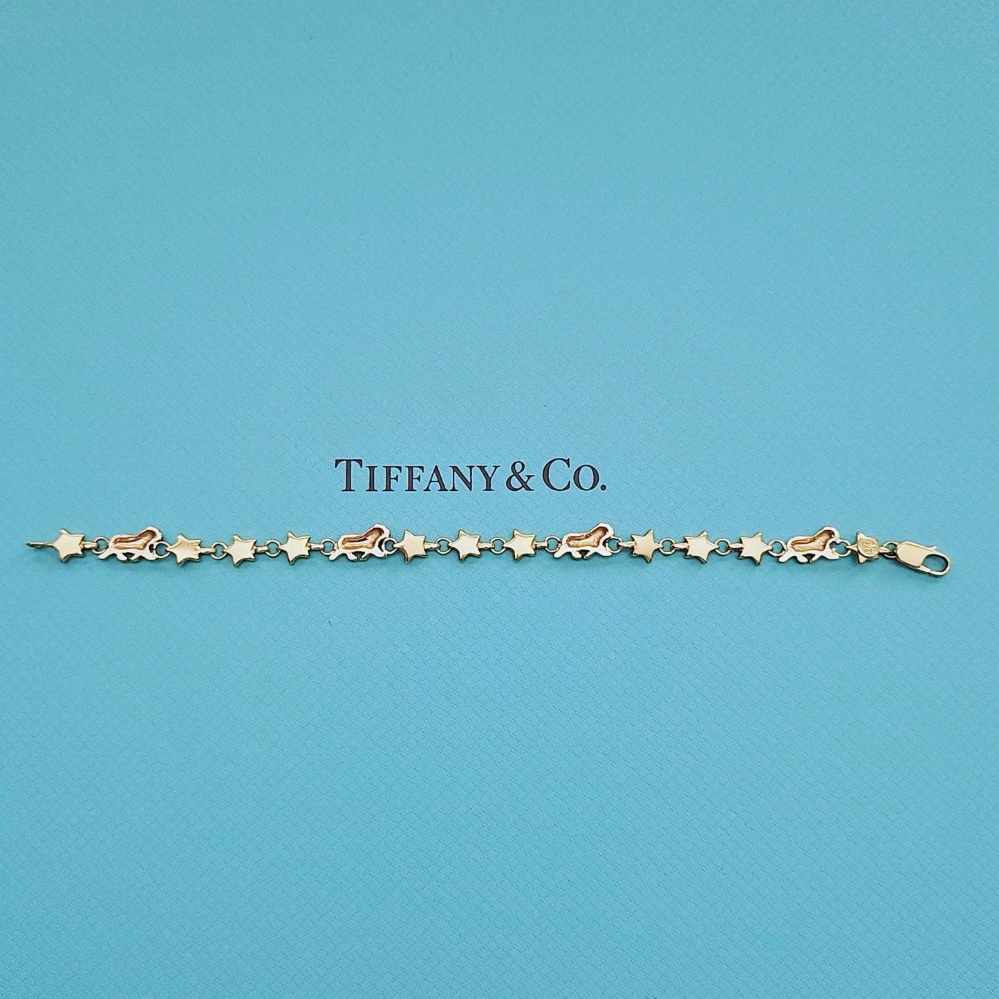 OOAK Vintage Tiffany & Co. Chain Of Star Bulldog Puffed Link 18k Yellow Gold Bracelet