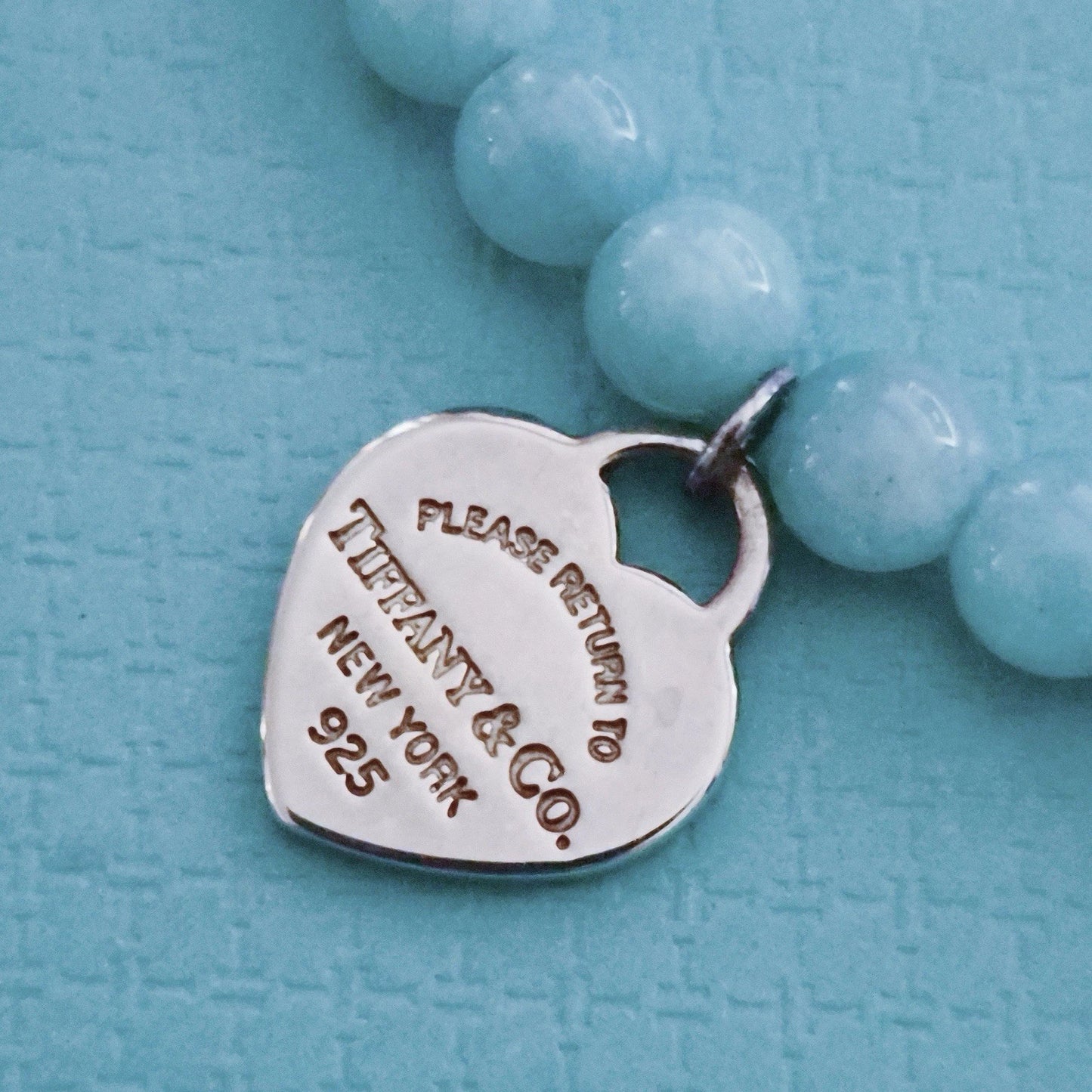 Tiffany & Co. Please RTT Tiffany Heart Tag Silver Amazonite 4mm Bead Bracelet