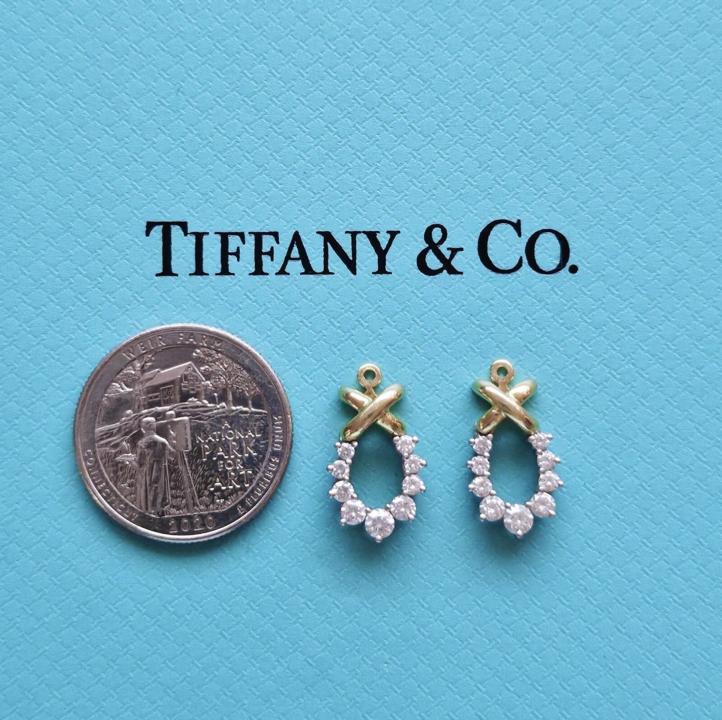 Vintage Tiffany & Co. 18k Gold Platinum Signature X Diamond Jackets Earrings