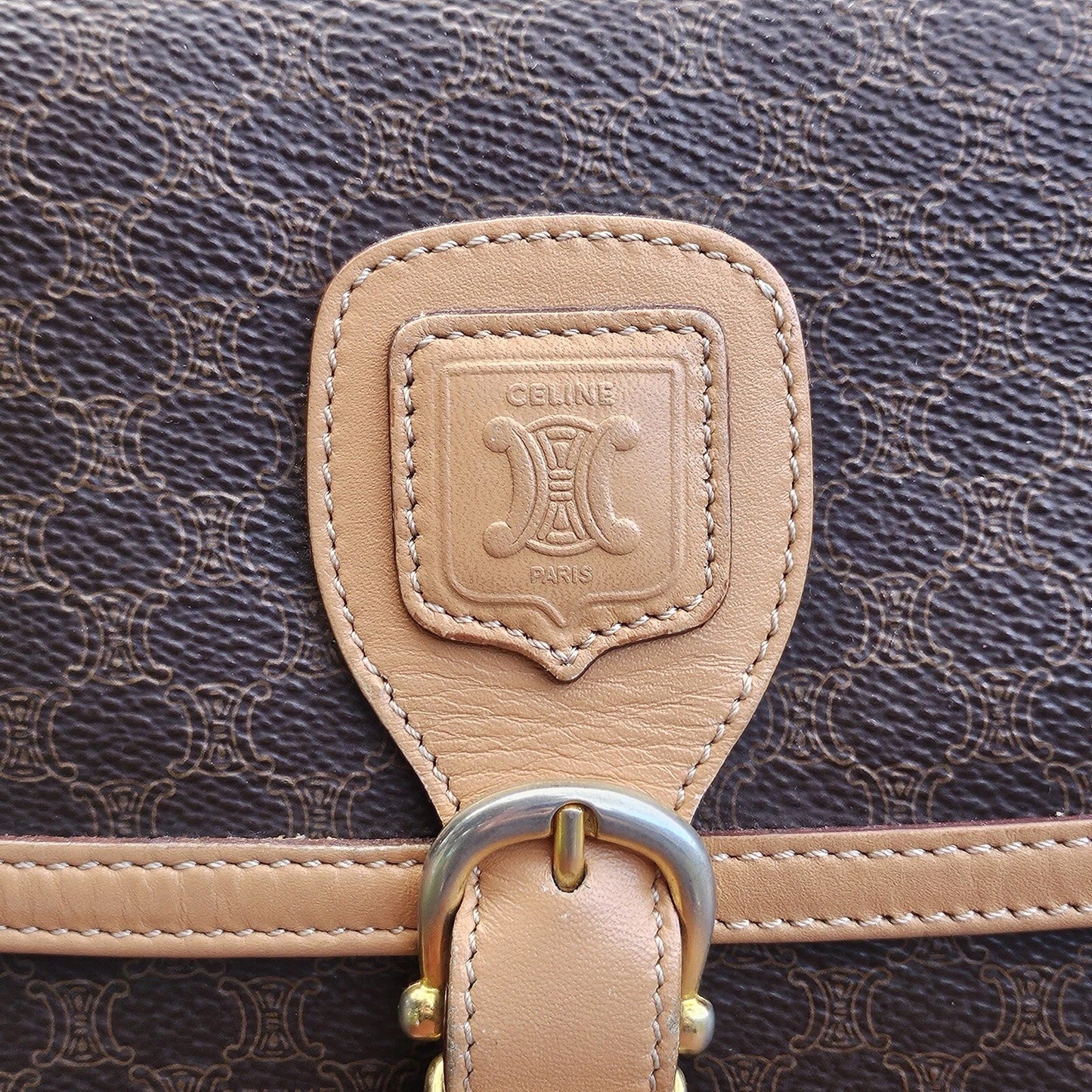 Vintage Celine Macadam Triomphe Pattern Logo Leather Coated Canvas Crossbody Bag