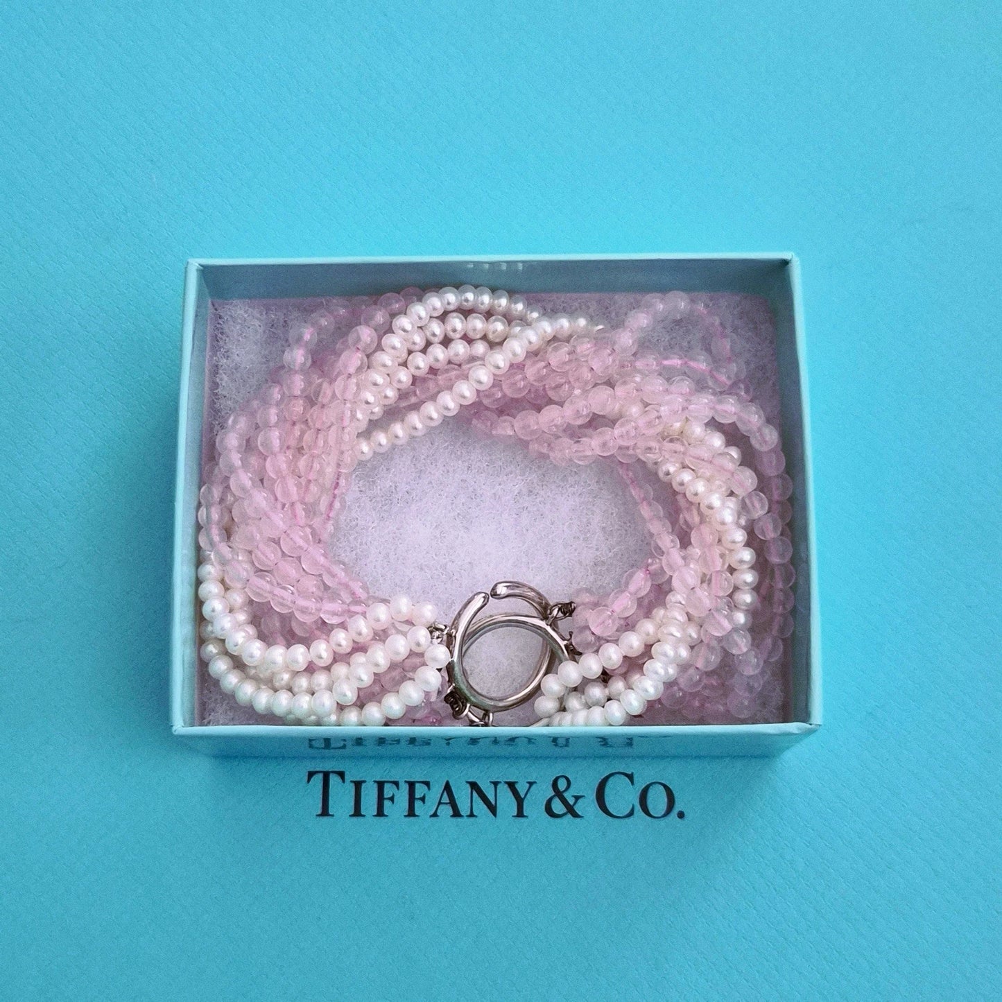 Vintage Tiffany & Co. Paloma Picasso Torsade Rose Quartz & Pearl Silver Bracelet
