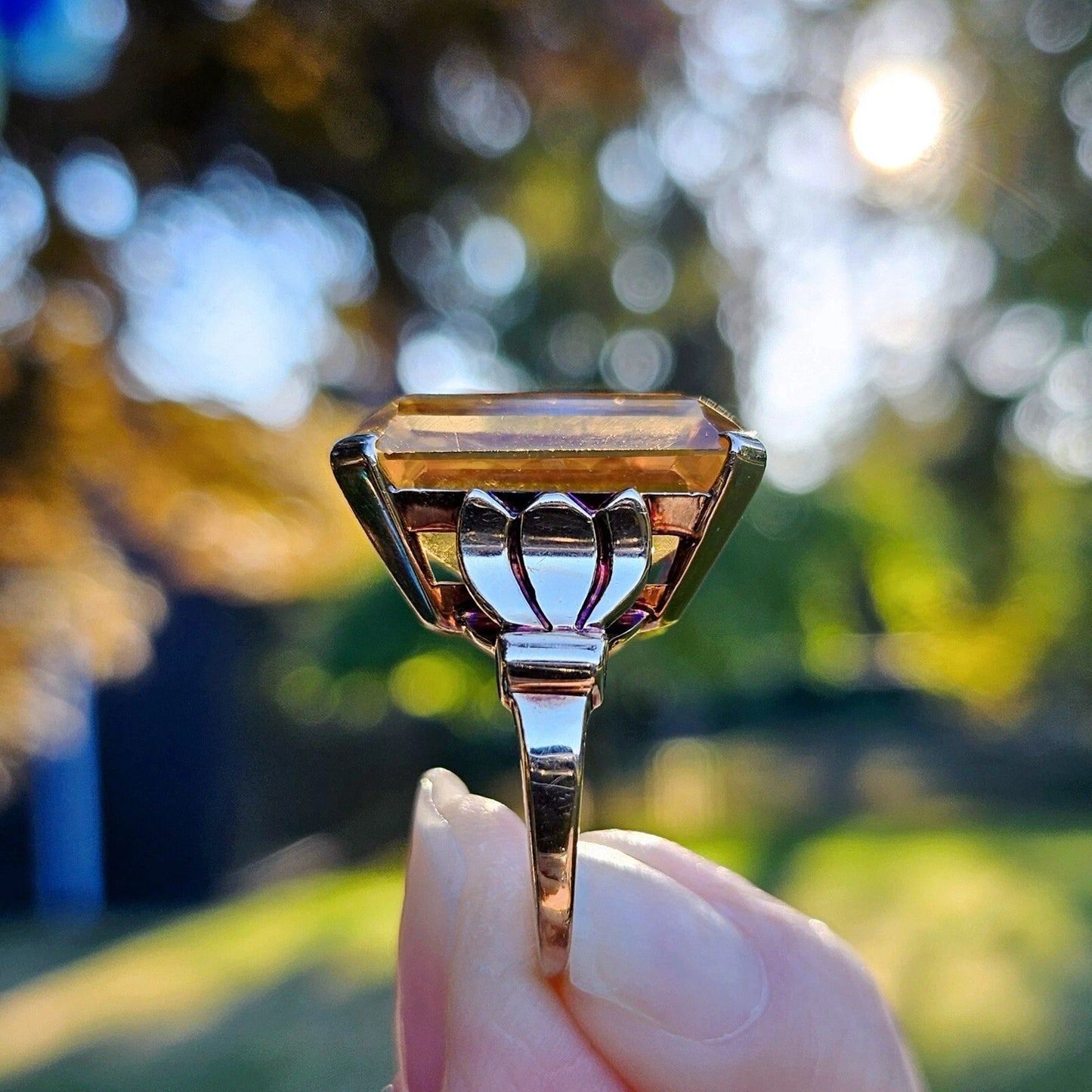Vintage Tiffany & Co. 18.5 Ct Sparkler Emeral Cut Citrine 14k Gold Cocktail Ring