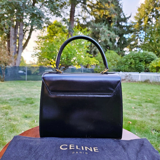 RARE Vintage CELINE Convertible Turnlock Top Handle Bag Leather Medium