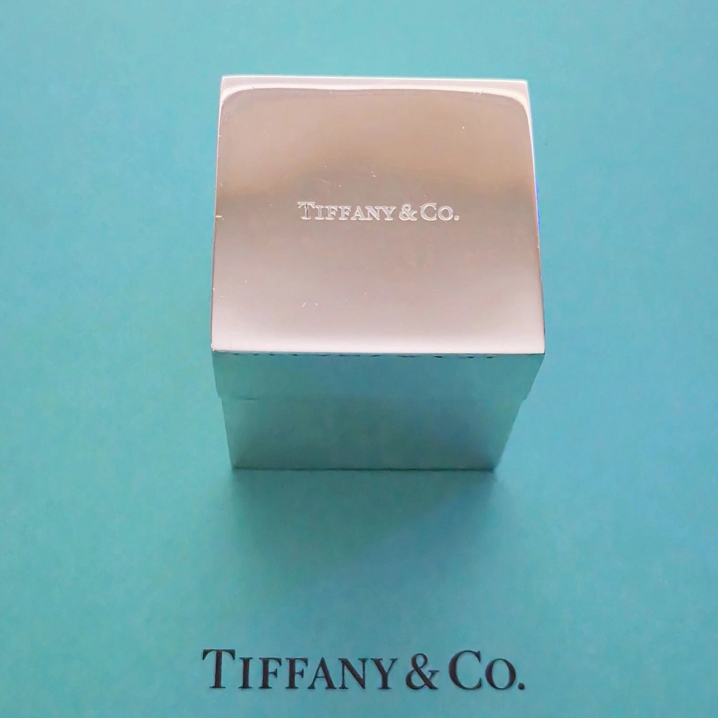 RARE Tiffany and Co. Enamel Lid Interior Sterling Silver Square Keepsake Box