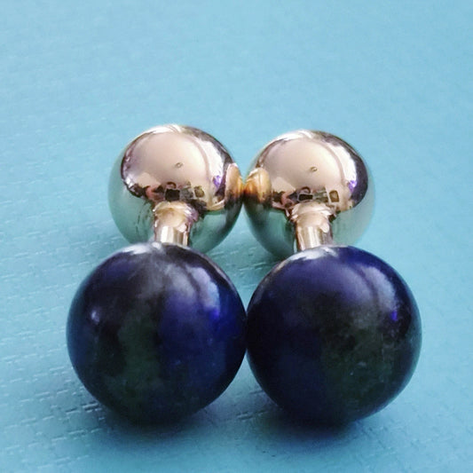 RARE Vintage Tiffany & Co 14k Yellow Gold Barbell Cufflinks with Lapis Lazuli