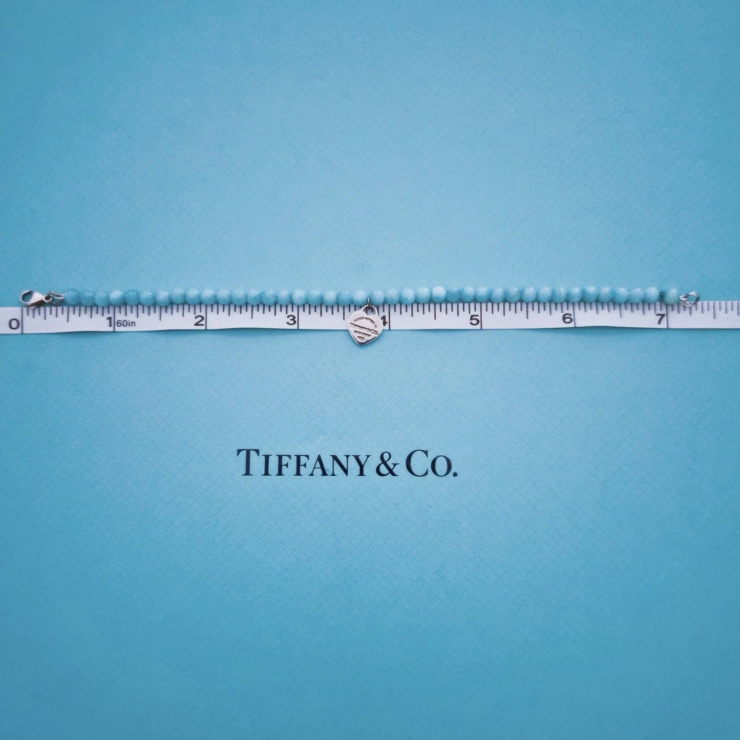 Tiffany & Co. Please RTT Tiffany Heart Tag Silver Amazonite 4mm Bead Bracelet