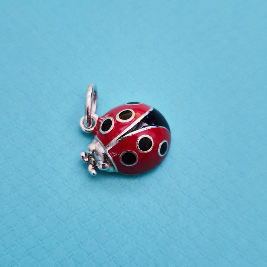 RARE Retired Tiffany & Co. Red Black Enamel Small Ladybug Pendant Charm