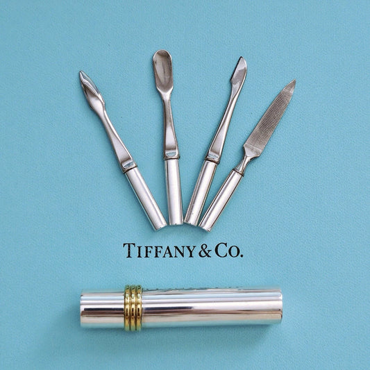 RARE Vintage Tiffany & Co. Manicure SS Sterling Silver Gold Tone Nail Care Set