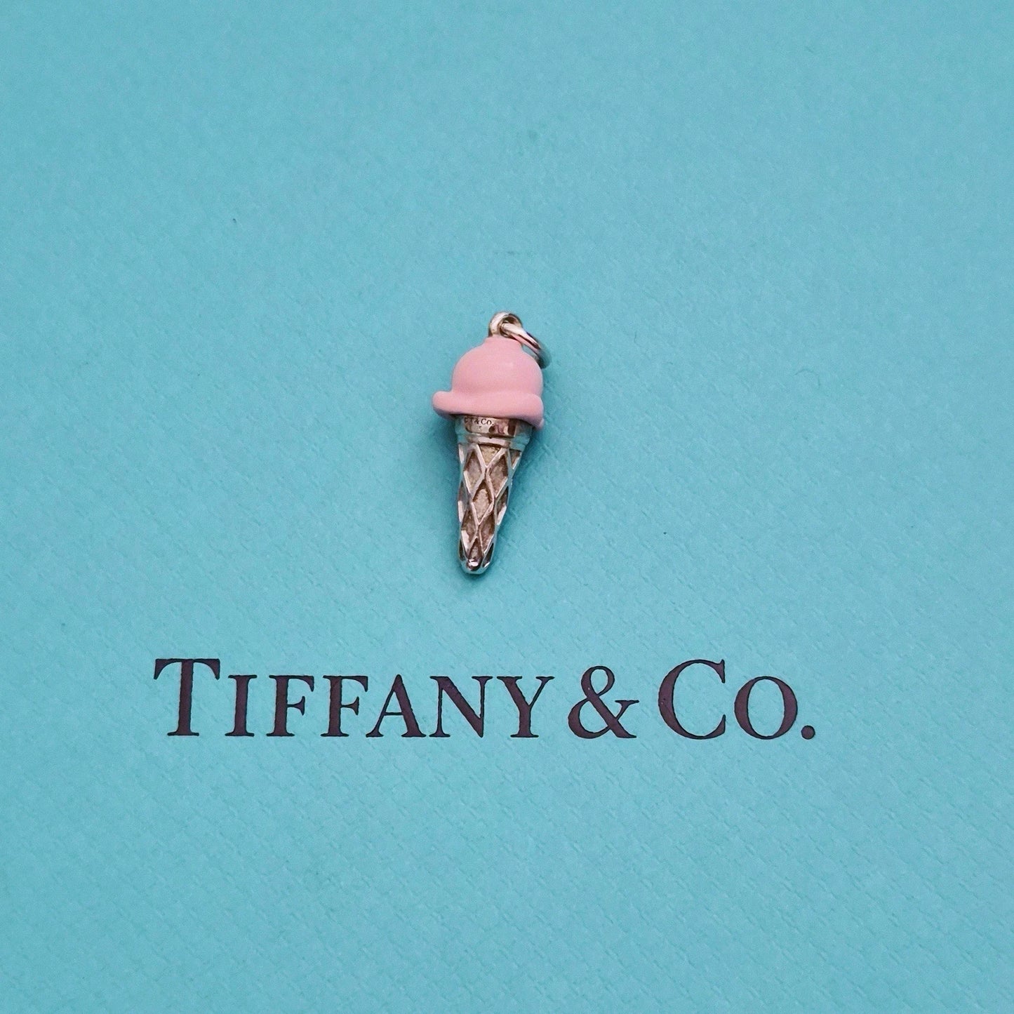 RARE Tiffany & Co. Pink Enamel Ice-cream Cone Sterling Silver Charm Pendant