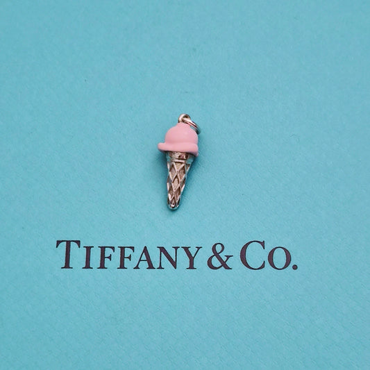 RARE Tiffany & Co. Pink Enamel Ice-cream Cone Sterling Silver Charm Pendant