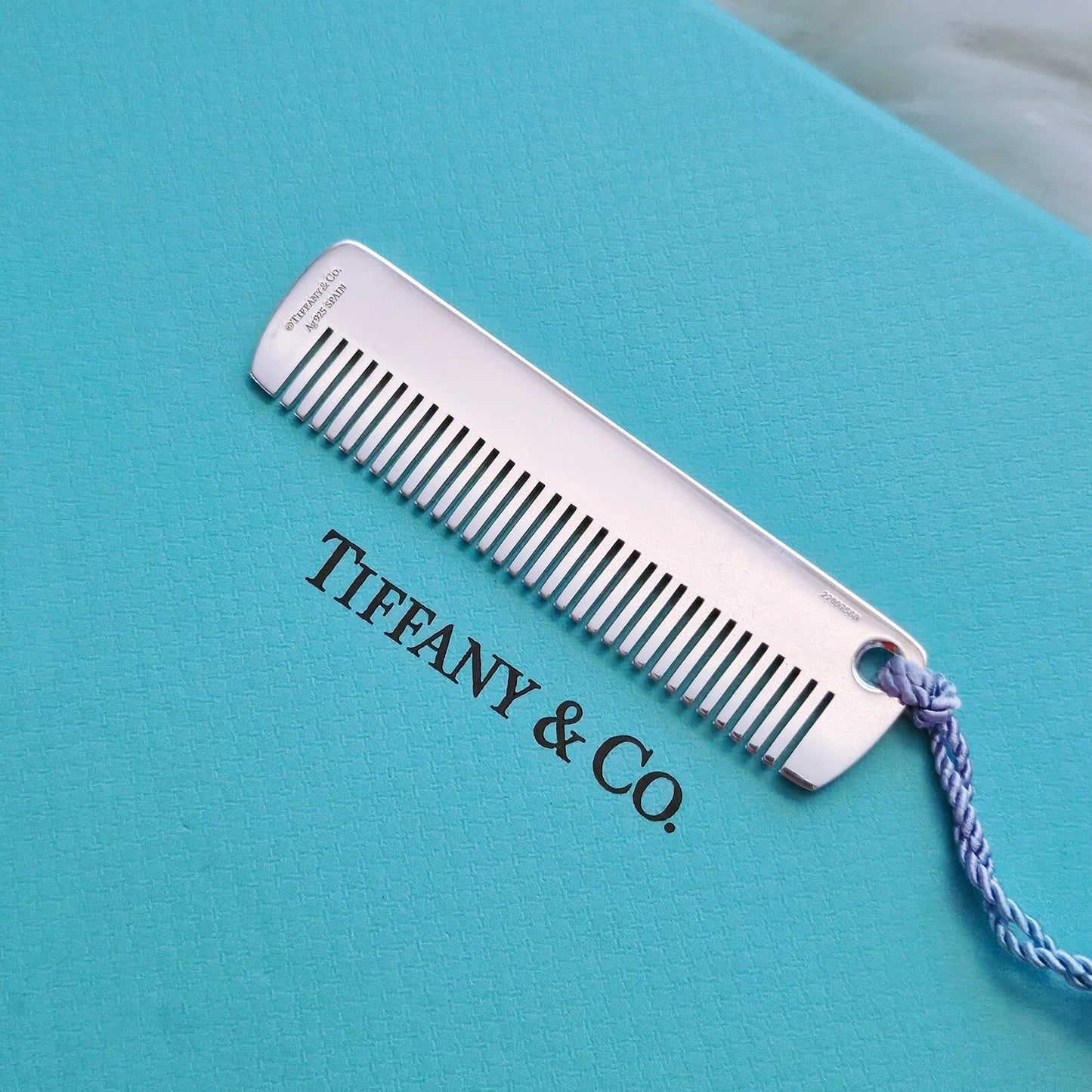 RARE Tiffany & Co. 1837 Baby Comb Sterling Silver With Blue Tassel