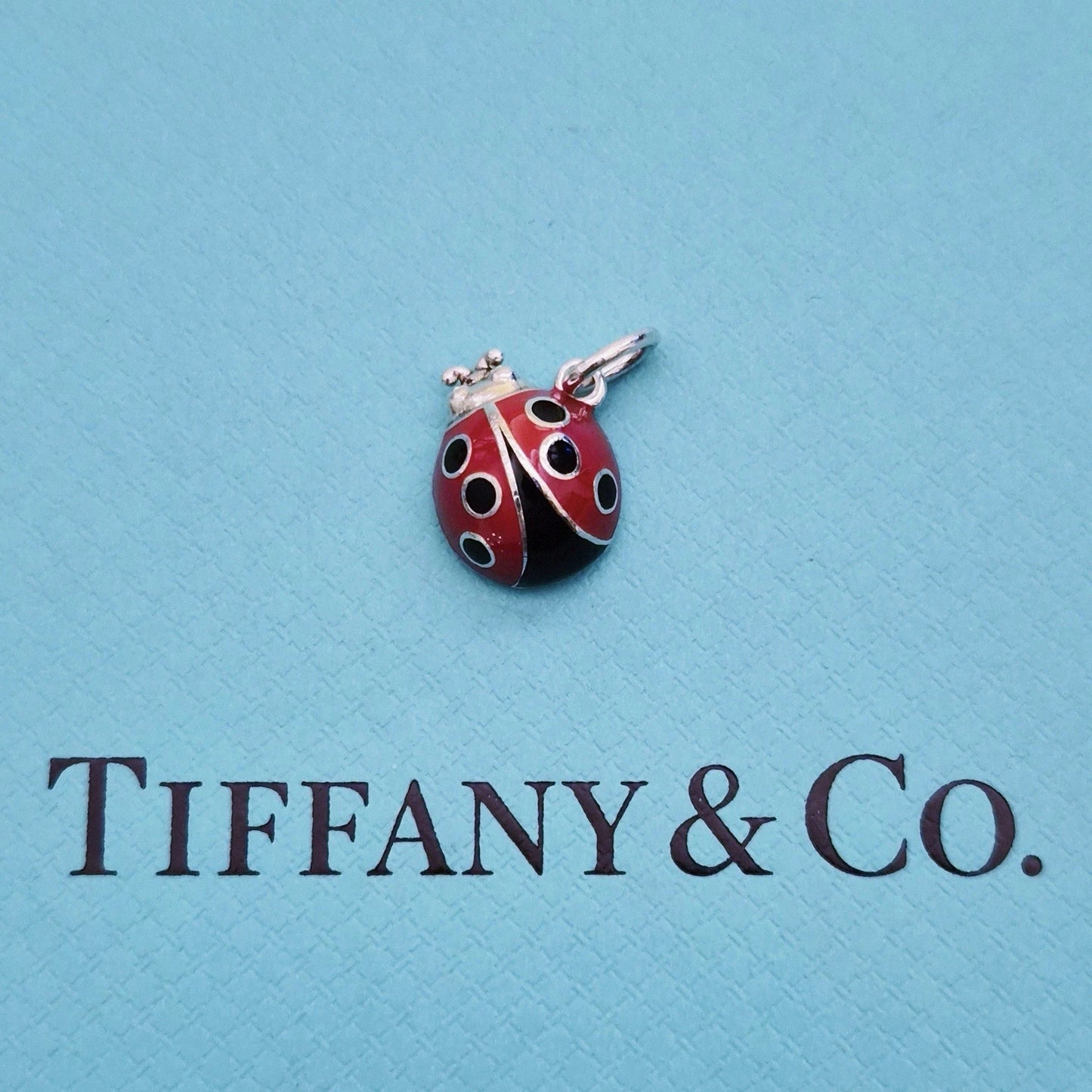 RARE Retired Tiffany & Co. Red Black Enamel Small Ladybug Pendant Charm