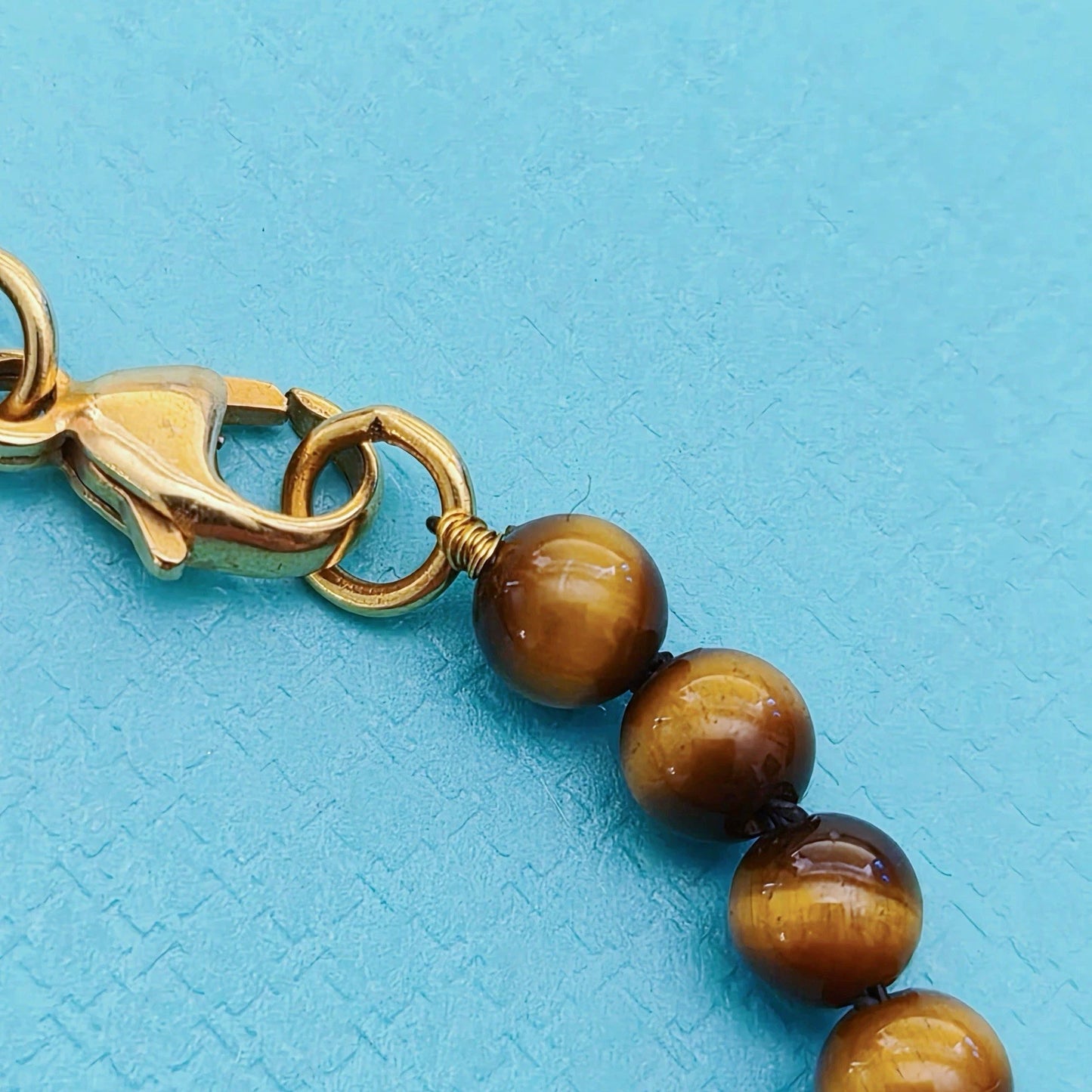 RARE Tiffany & Co. 18K Gold 4mm Tiger Eye Bead Bracelet Return To Tiffany Tag