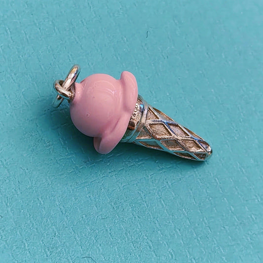 RARE Tiffany & Co. Pink Enamel Ice-cream Cone Sterling Silver Charm Pendant
