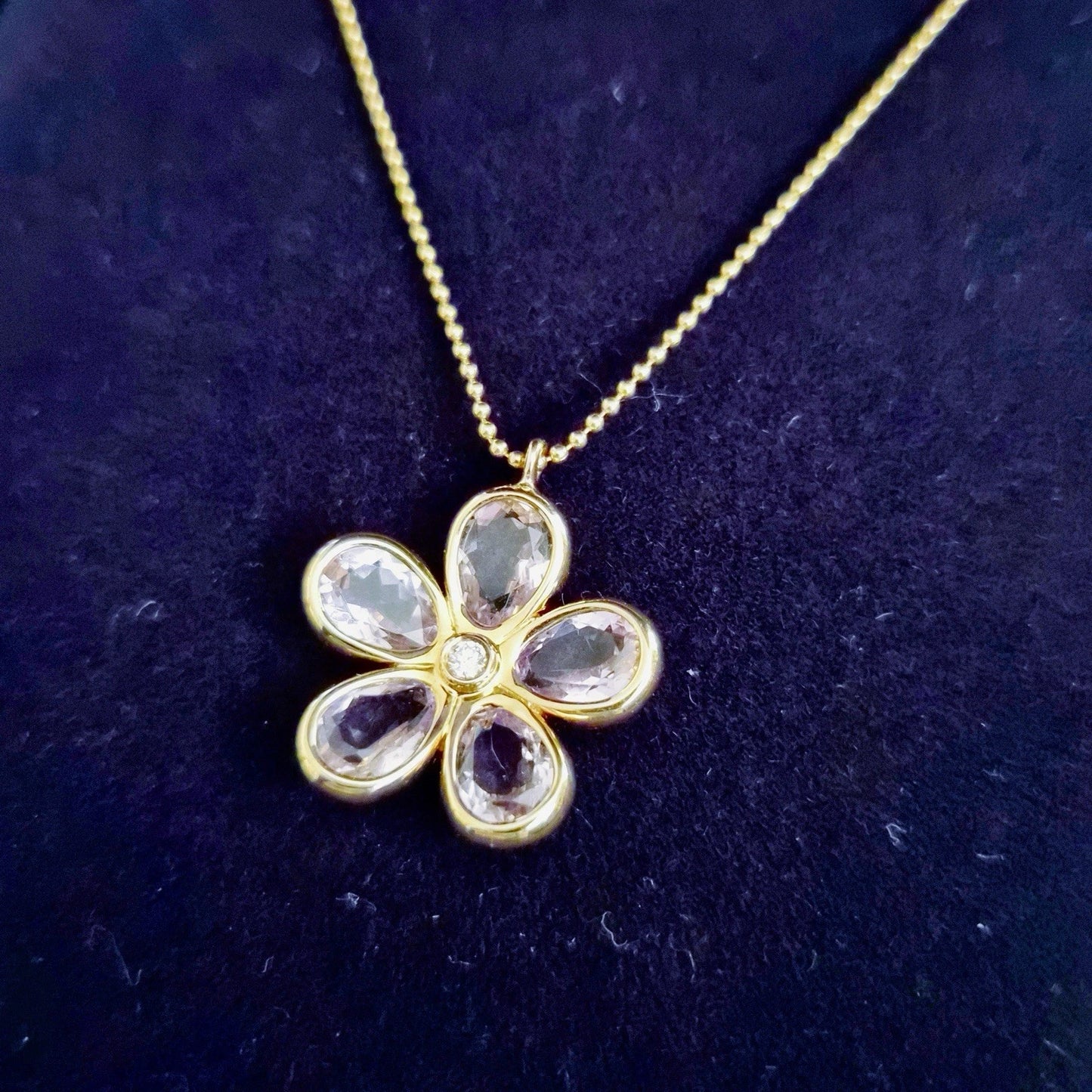 Tiffany & Co 18k Rose Gold Amethyst Diamond Sparkler Flower Pendant Necklace