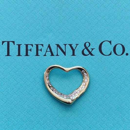 Tiffany & Co. Elsa Peretti 18K Gold Diamond Open Heart 29 Diamonds Pendant