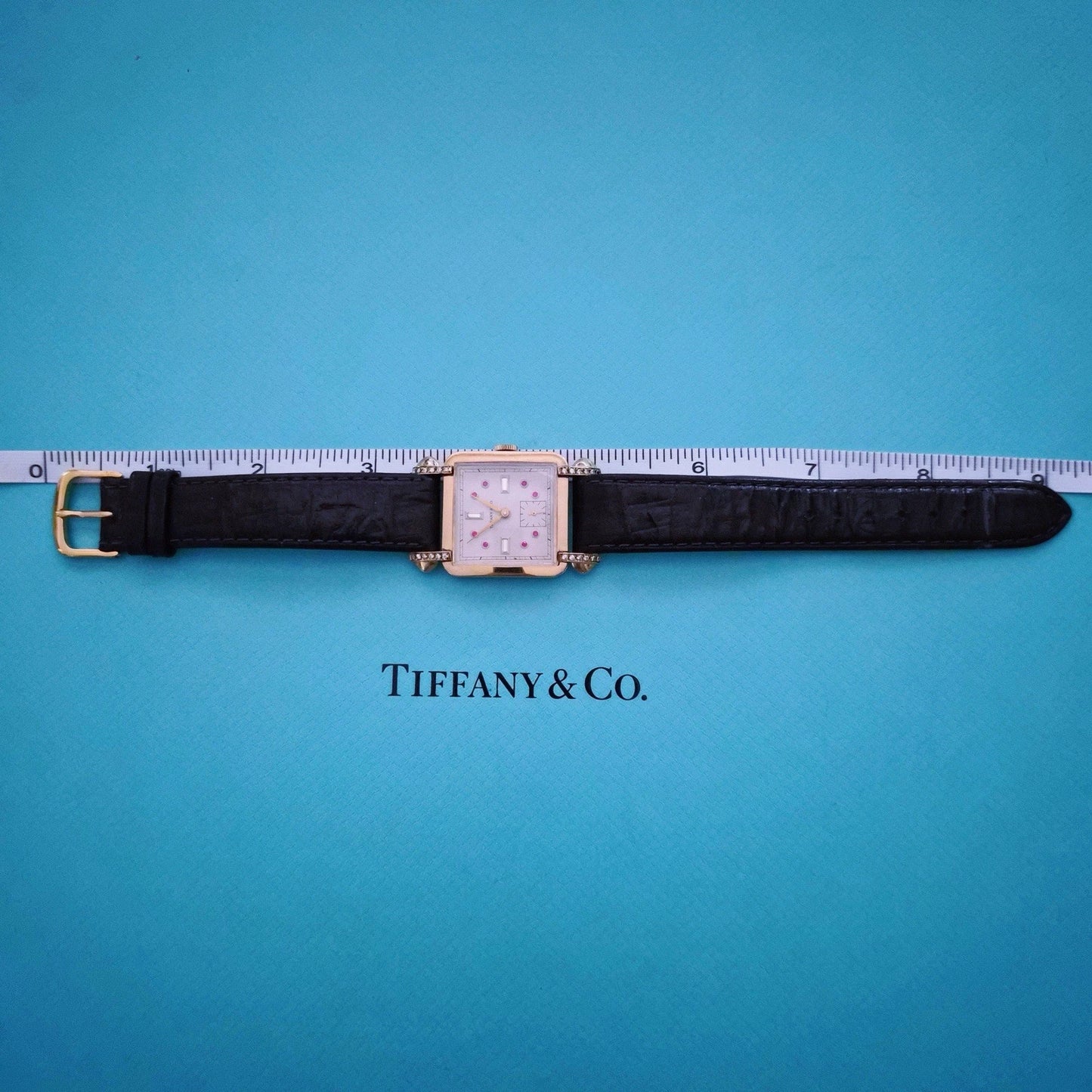 Vintage Tiffany & Co. Square Watch Ruby Diamond Dial Manual Winding Circa 1950