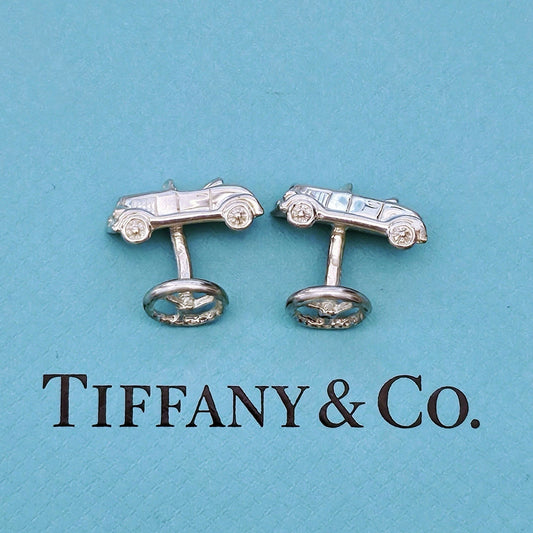 RARE Vintage Tiffany & Co. Sterling Silver Rolls Royce Wheels Car Cufflinks