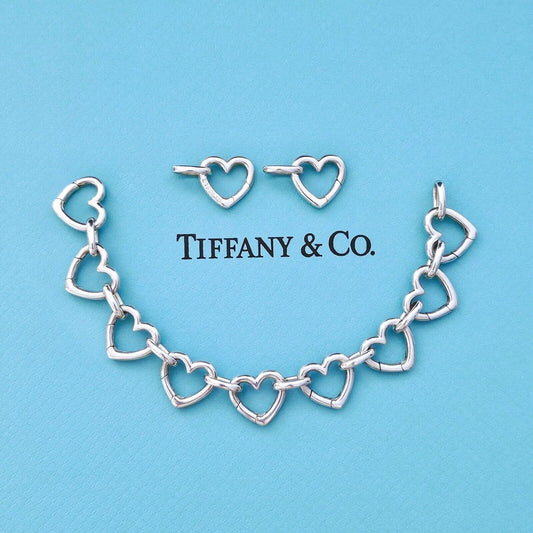 ULTRA RARE Vintage Tiffany & Co. Multi Heart Clasping Link Silver Bracelet