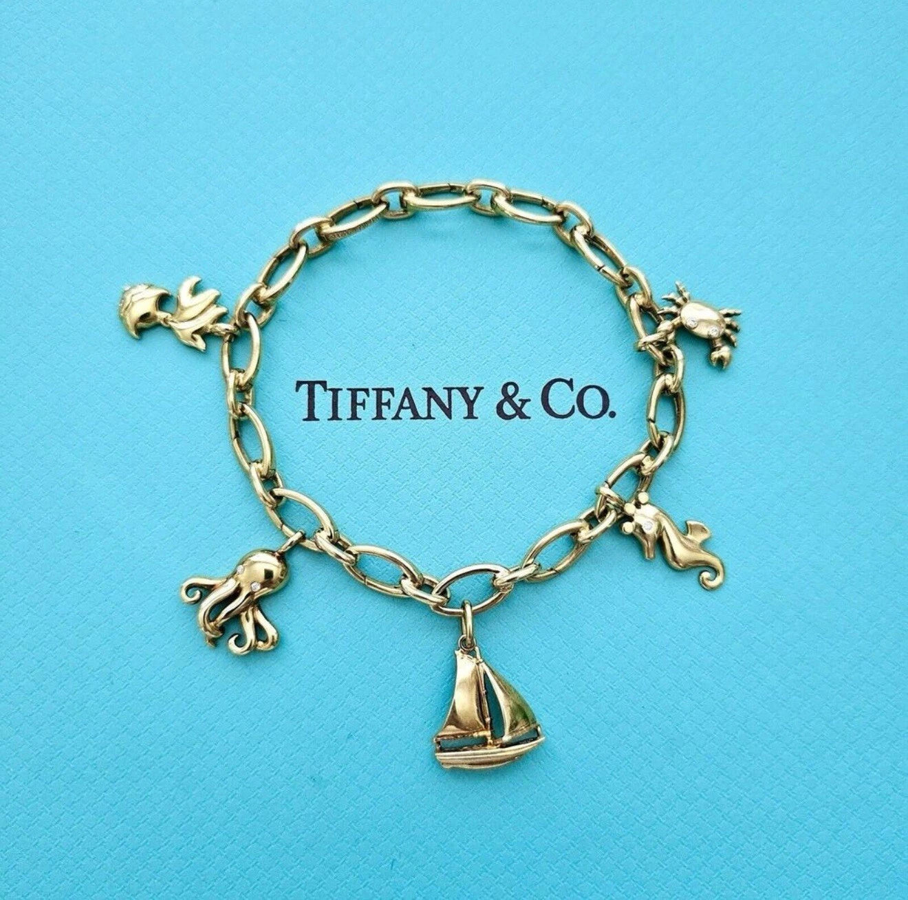 EXTREMELY RARE Tiffany & Co. 18k Yellow Gold Diamond Seahorse Charm Pendant