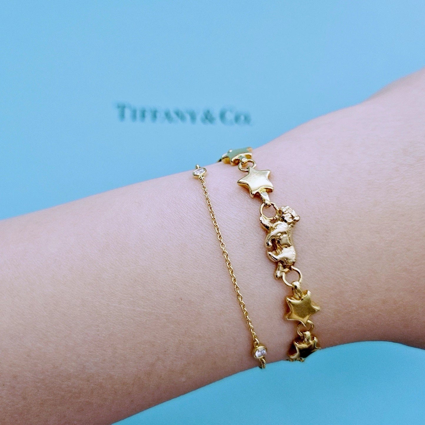 OOAK Vintage Tiffany & Co. Chain Of Star Bulldog Puffed Link 18k Yellow Gold Bracelet
