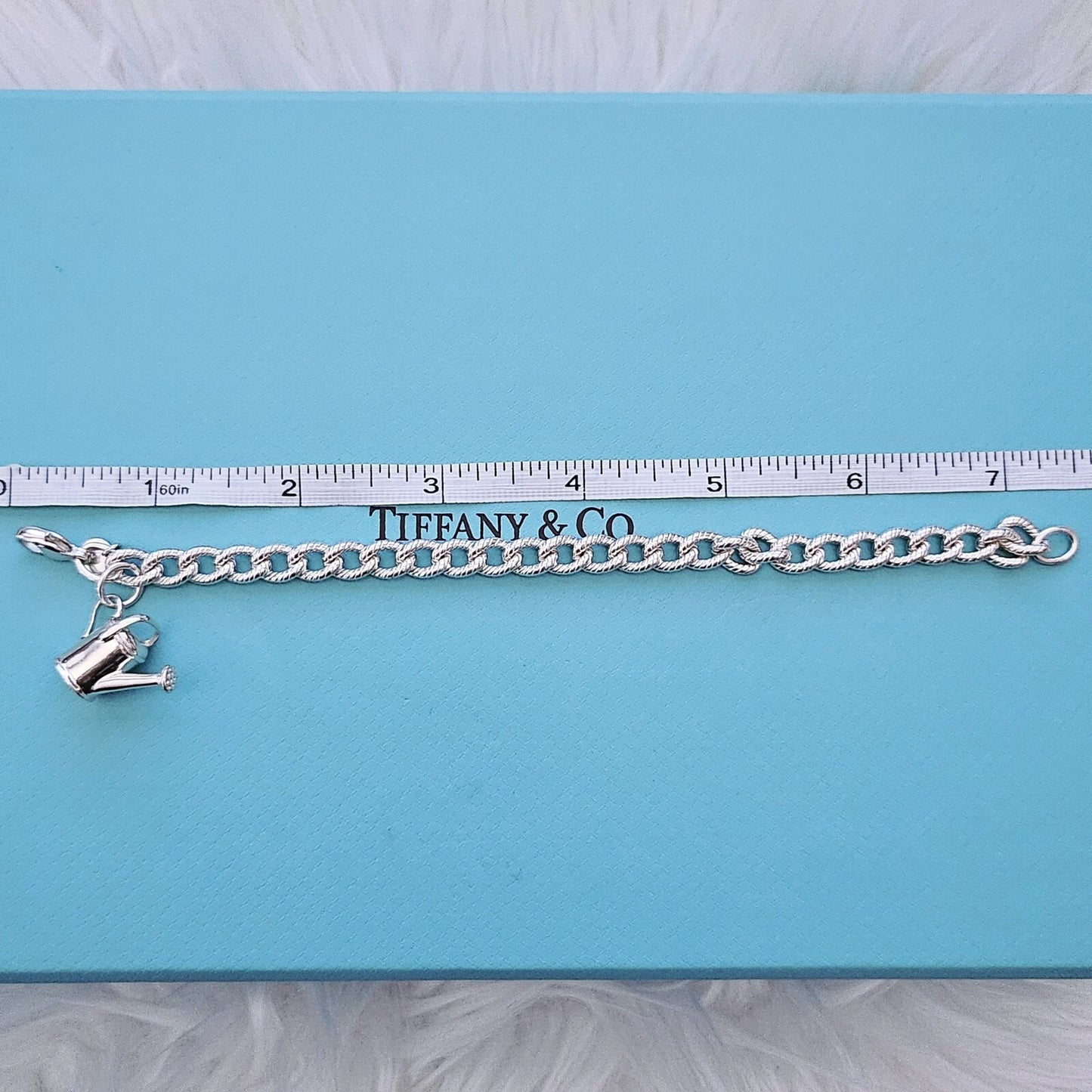 RARE Tiffany & Co Sterling Silver Watering Can Charm Twisted Rope Chain Bracelet