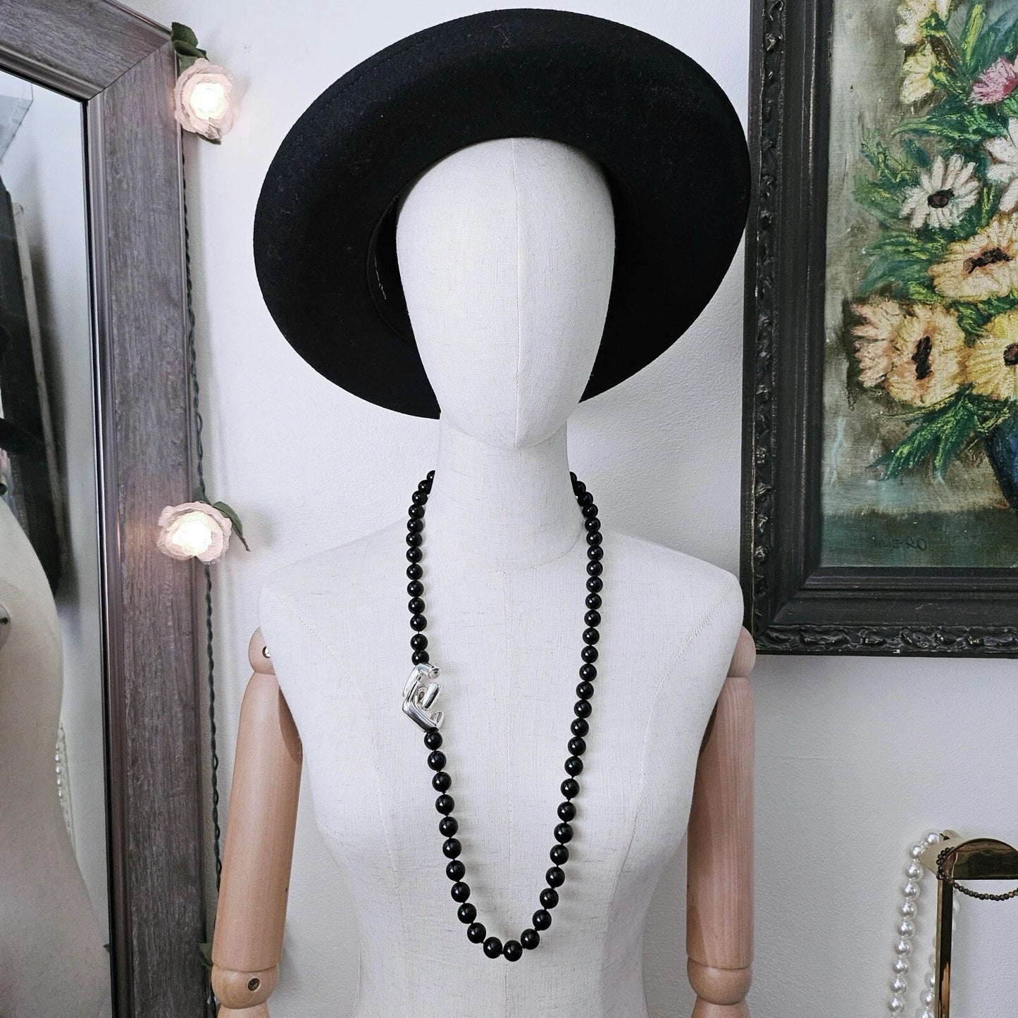 Vintage 1986 Tiffany & Co Paloma Picasso Silver Square Toggle Onyx Bead Necklace