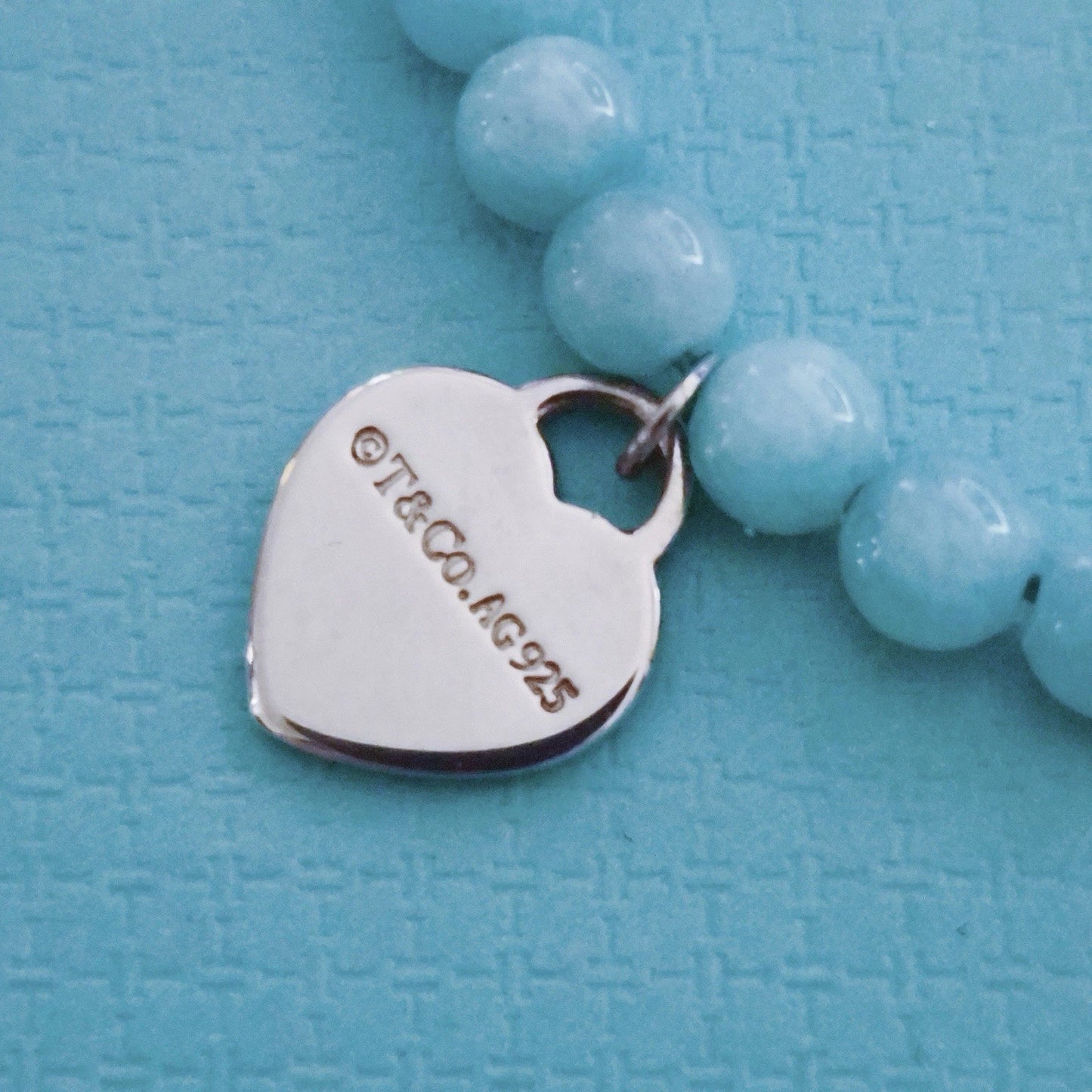 Tiffany & Co. Please RTT Tiffany Heart Tag Silver Amazonite 4mm Bead Bracelet