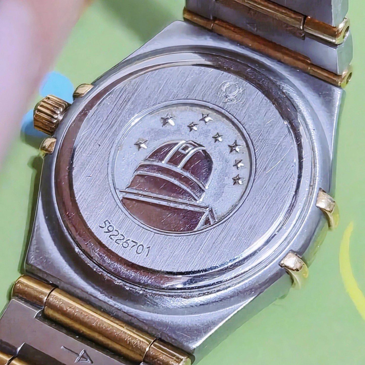 RARE Vintage Omega Constellation 2 Tone 18k SS Diamond Bezel Quartz Watch