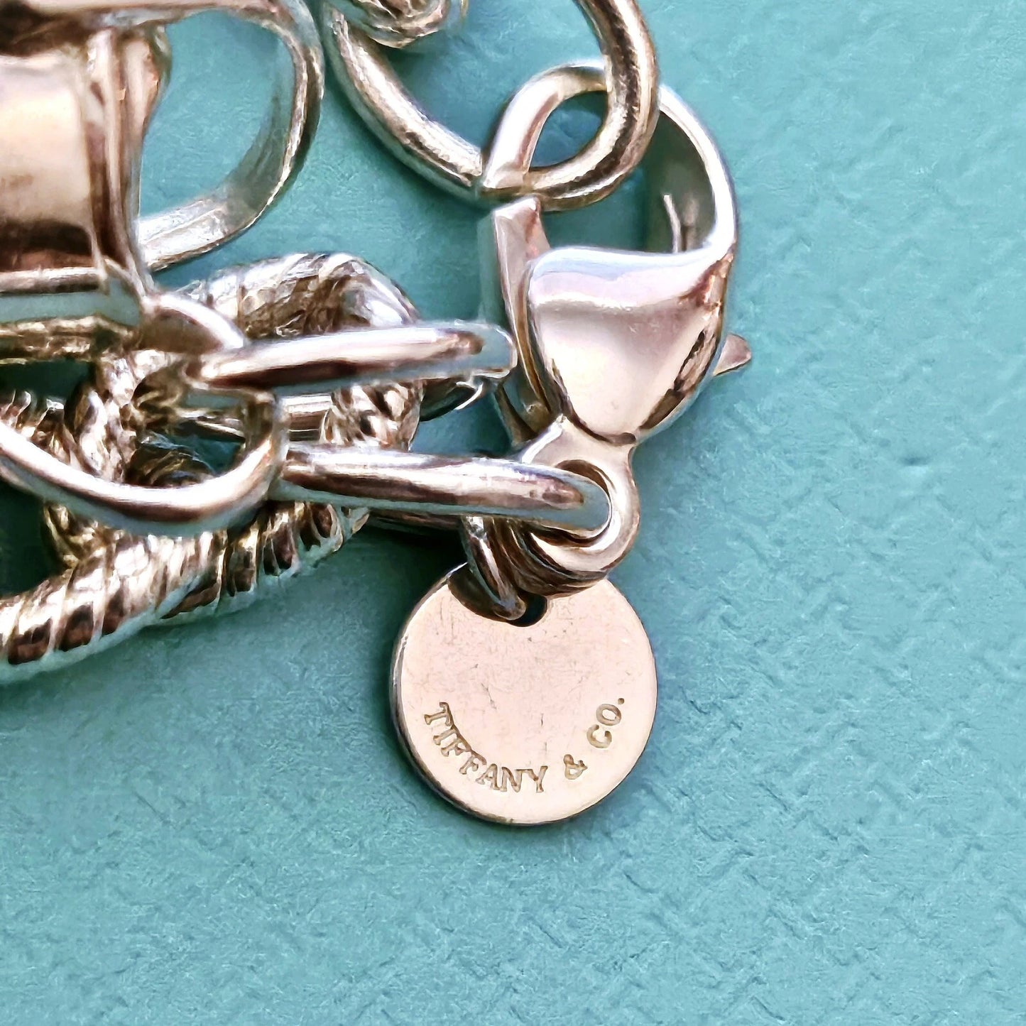 RARE Tiffany & Co Sterling Silver Watering Can Charm Twisted Rope Chain Bracelet