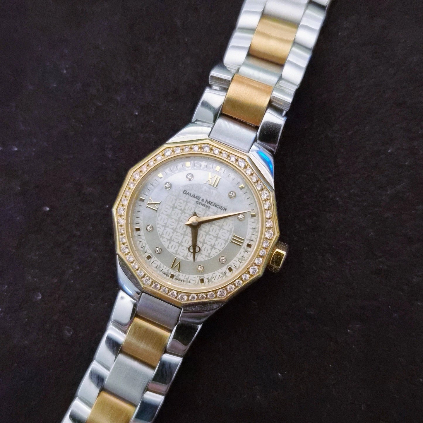 $5,800 Baume & Mercier Riviera 18K Yellow Gold Steel Diamond MOP Ladies Watch
