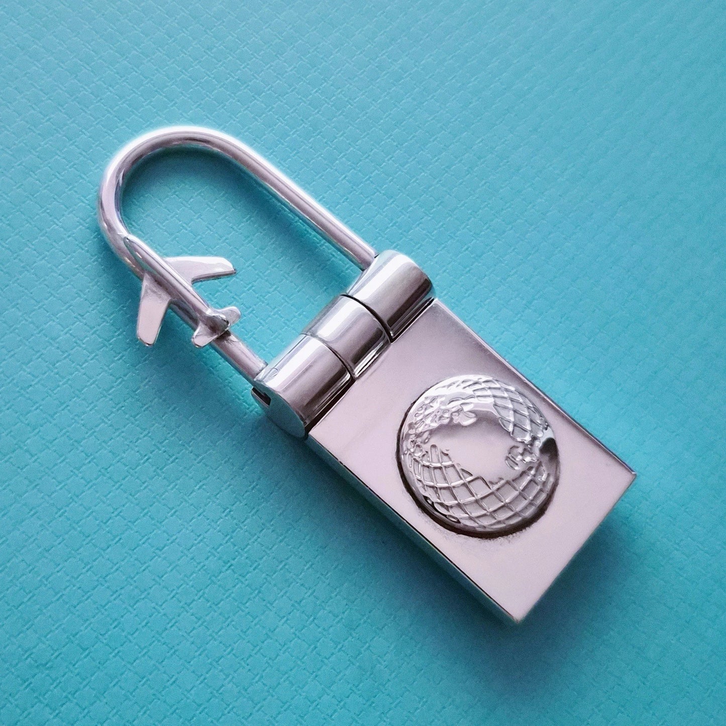 RARE Tiffany & Co. Sterling Silver Globe & Airplane Travel Lock Key Ring