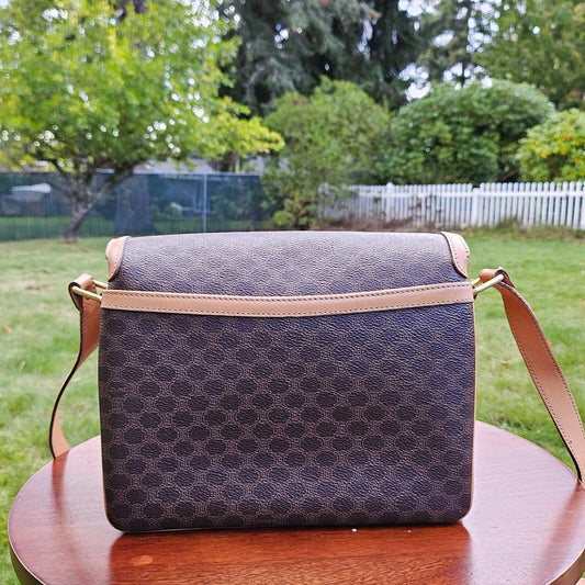 Vintage Celine Macadam Triomphe Pattern Logo Leather Coated Canvas Crossbody Bag