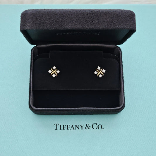 Tiffany & Co. Jean Schlumberger Lynn Earrings 18k Yellow Gold/Platinum 0.28 CTW
