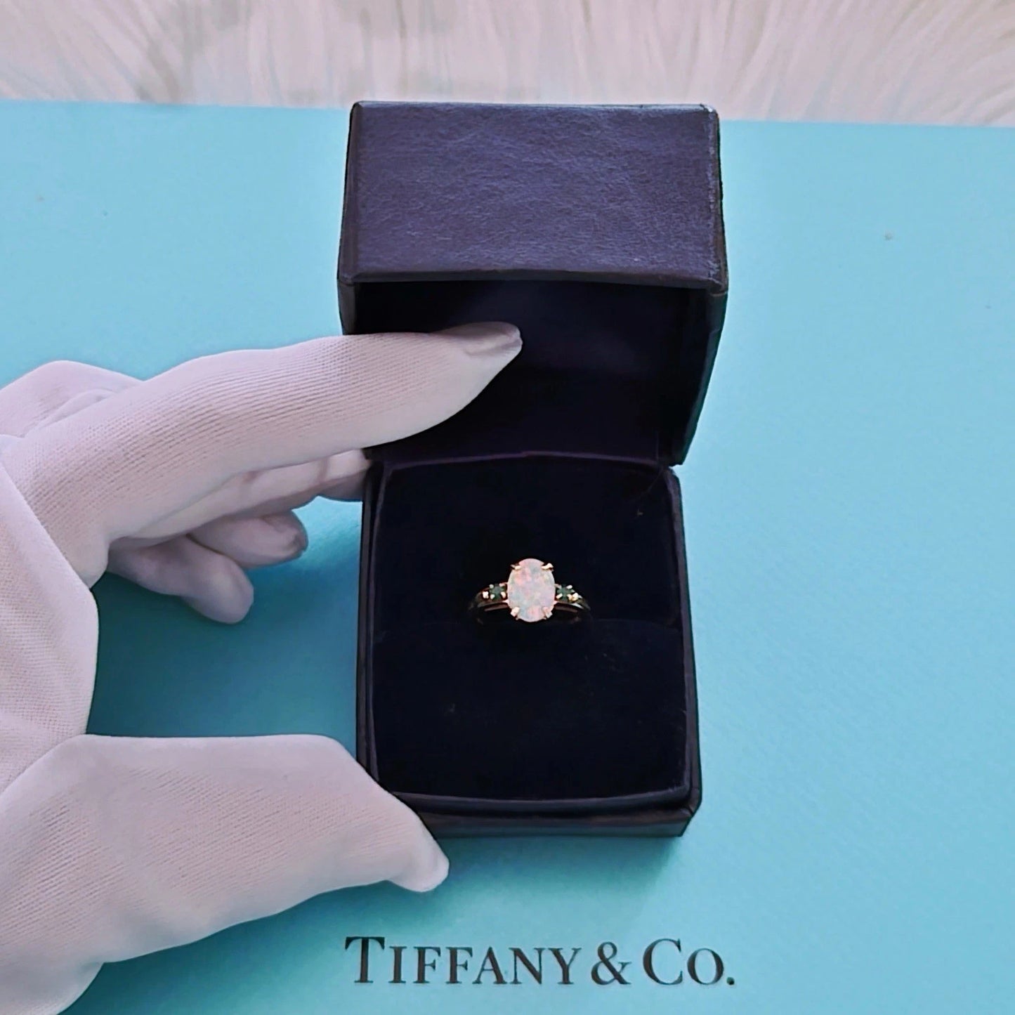 RARE Vintage Tiffany & Co. Opal Emerald Ring 14k Yellow Gold Oval Cabochon Ring