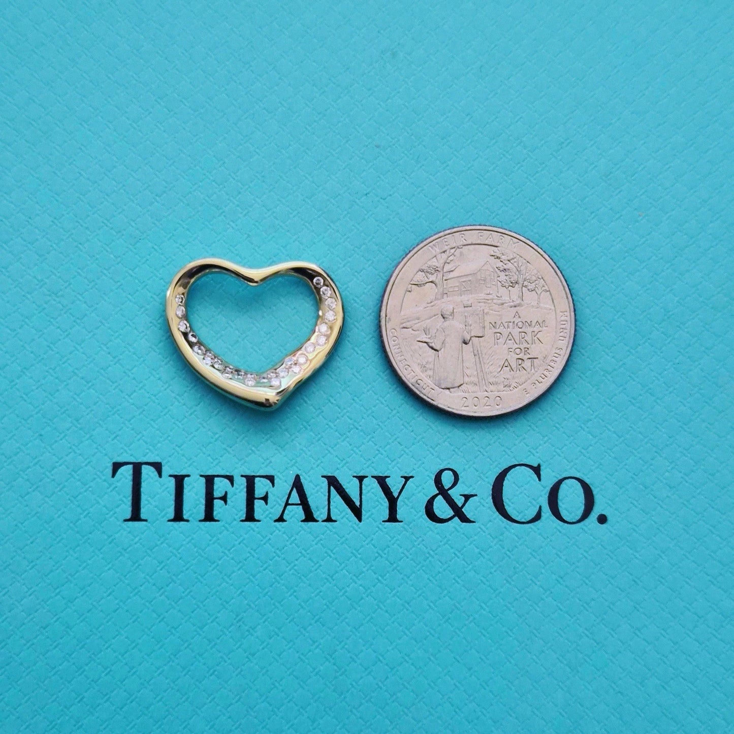 Tiffany & Co. Elsa Peretti 18K Gold Diamond Open Heart 29 Diamonds Pendant